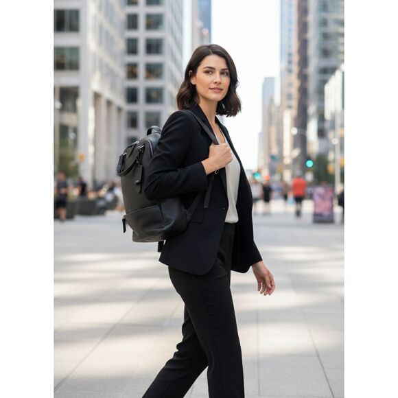 TUMI VAREK Black Leather Backpack - Premium Saffiano Convertible Travel Bag - Picture 1 of 14